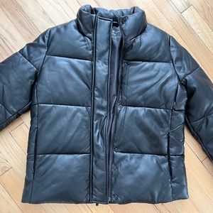 Black Andrew Marc Sport Faux Leather Puffer Jacket Size Small